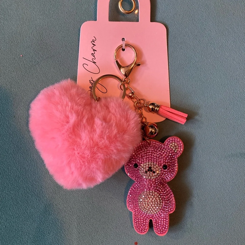 Pink Heart and Bear Keychain Set - Picture 1 of 1